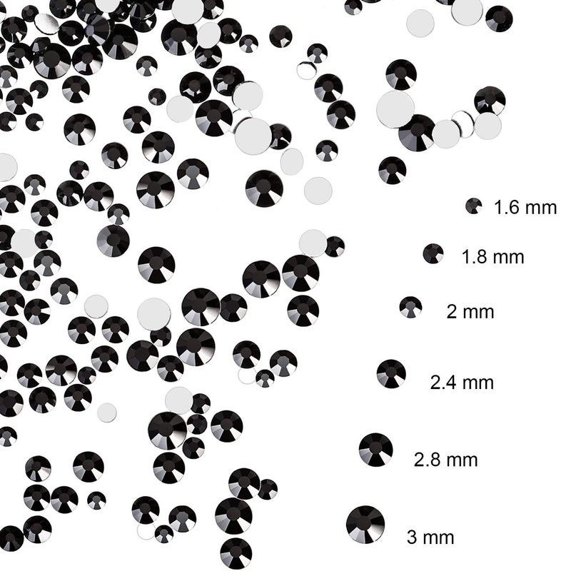 Bememo 3456 Pcs Crystals Diamond Rhinestones AB Clear Flat Back Round Gems Flatback Glass Mixed Size Crystals Gems for Crafts Clothes Shoes Makeup Bags Decor, 6 Sizes(Black) - Image 3